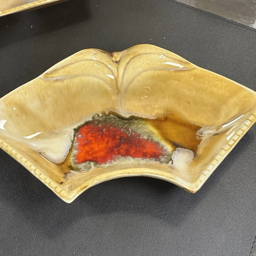 Vintage California Pottery MCM Orange‎ Drip Glaze Serving Set Lazy Susan Ceramic